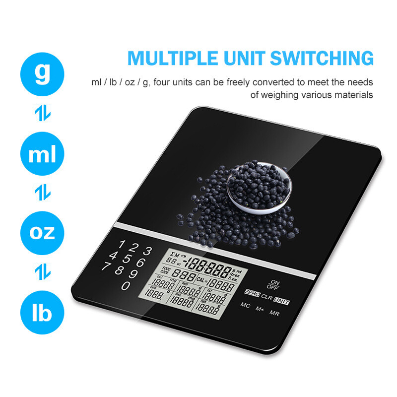 5kg/1g elektroninės mitybos svarstyklės išmaniosios skaitmeninės jutiklinis ekranas grūdintas stiklas, vandeniui atsparus kūdikių virtuvės maisto svėrimo balanso įtaisas