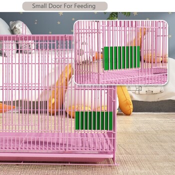 Pet Bunny Dog Cage House with Tray Secure Things for Rabbit Metal κιβώτια Διπλή πόρτα Δοχείο τροφίμων και νερού Πτυσσόμενο ρείθρο