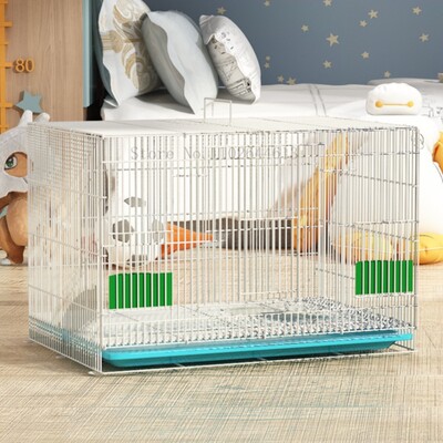 Pet Bunny Dog Cage House With Tray Secure Things for Rabbit Metal Crates Double-Door Food&Water Container Kennel Collapsible