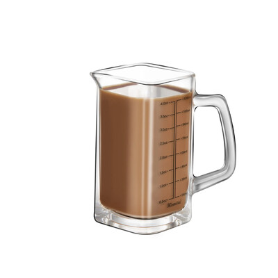 Karščiui atsparus stiklinis matavimo puodelis su rankena Milk Jigger uncijos puodelis Espresso kavos stiklo matavimo puodelis matavimo puodeliai