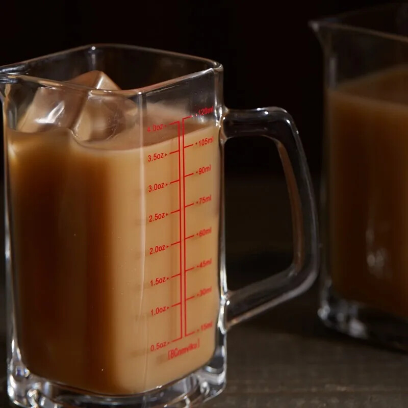 Karščiui atsparus stiklinis matavimo puodelis su rankena Milk Jigger uncijos puodelis Espresso kavos stiklo matavimo puodelis matavimo puodeliai