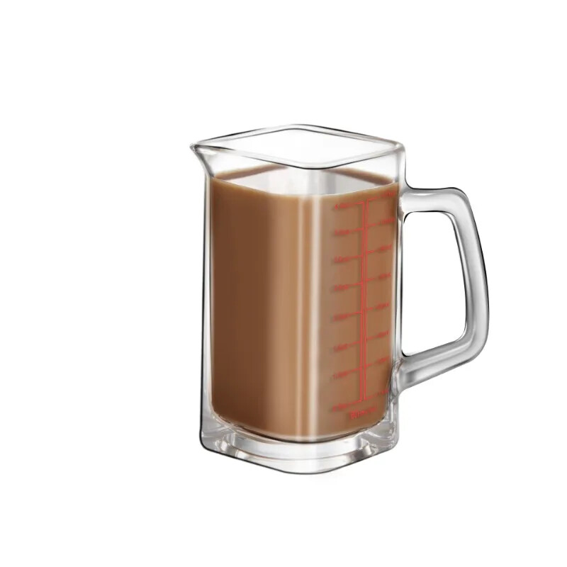 Karščiui atsparus stiklinis matavimo puodelis su rankena Milk Jigger uncijos puodelis Espresso kavos stiklo matavimo puodelis matavimo puodeliai
