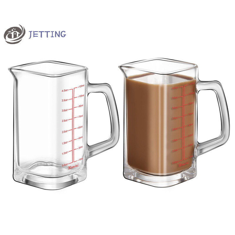 1vnt 90/120 ml karščiui atsparus stiklinis matavimo puodelis Milk Jigger stiklinis uncijos puodelis su rankena espreso kavos barista priedams