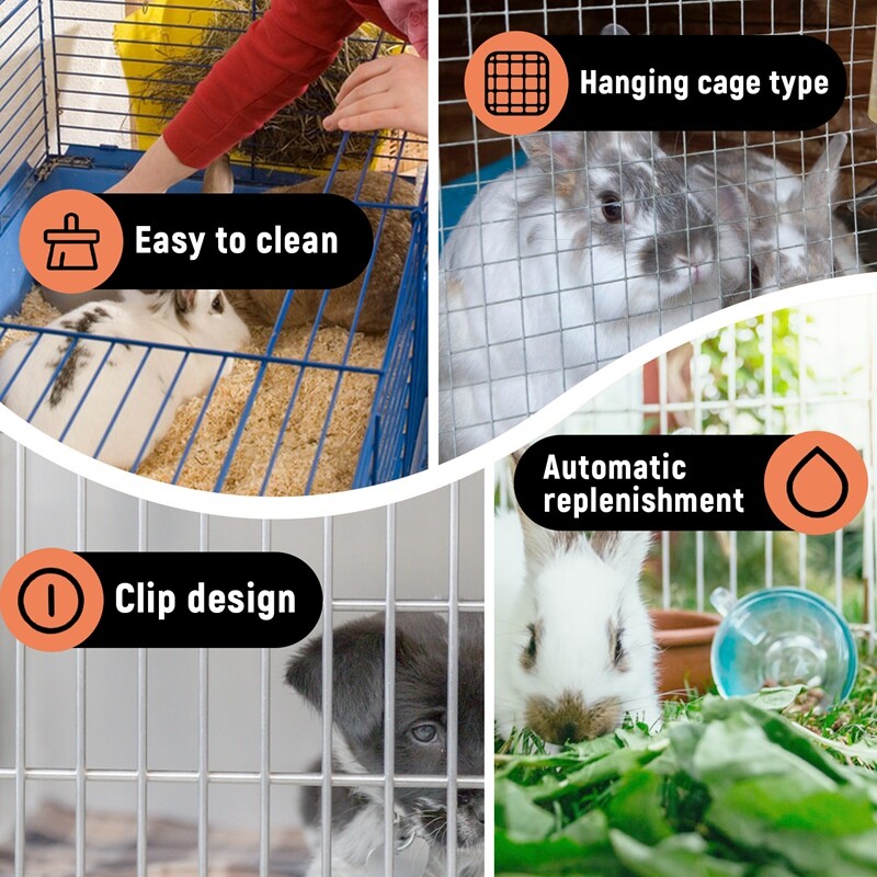 2GAB trušu barības bļoda un ūdens pudele, piekarināma ūdens automātiskais dozators mazu dzīvnieku trauku plastmasas būra padevējs (balts)