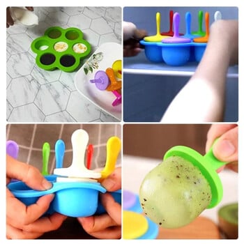 7 τρύπες DIY Ice Cream Pops Φόρμα σιλικόνης Ice Cream Ball Maker Popsicles Molds Baby Fruit Shake Εργαλείο αξεσουάρ κουζίνας για το σπίτι