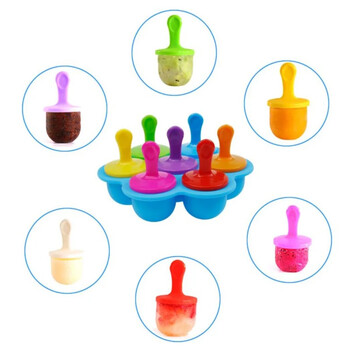 7 τρύπες DIY Ice Cream Pops Φόρμα σιλικόνης Ice Cream Ball Maker Popsicles Molds Baby Fruit Shake Εργαλείο αξεσουάρ κουζίνας για το σπίτι