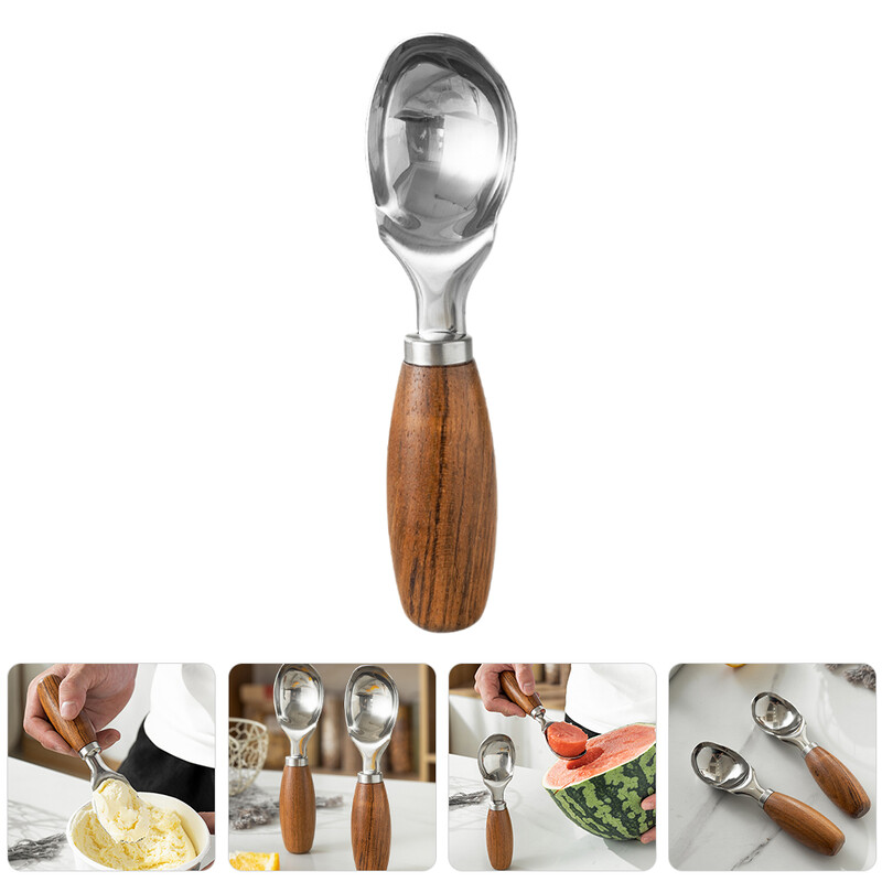 Ledų samtelis Bulvių trynimo kaušeliai Melion Baller Cake Daugiafunkcis šaukštas nerūdijančio plieno + medienos gaminimo kastuvai vaisiai
