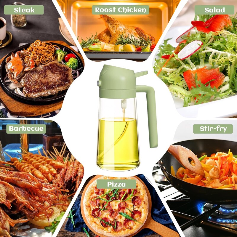 2in1 500 ml stiklinis purškiamas aliejaus purkštuvas buteliukas purškiamas aliejaus dozatorius Alyvos stiklainis Cruet BBQ virtuvė Kepimas skrudinimas pikniko virtuvės įrankis