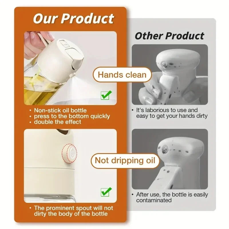 2in1 500 ml stiklinis purškiamas aliejaus purkštuvas buteliukas purškiamas aliejaus dozatorius Alyvos stiklainis Cruet BBQ virtuvė Kepimas skrudinimas pikniko virtuvės įrankis