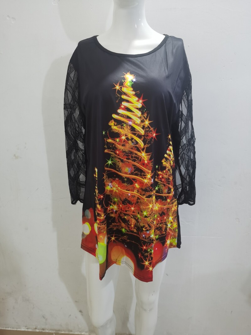 Μπλουζάκι με στρογγυλή λαιμόκοψη με κουμπιά με κουμπιά με στάμπα, ευρωπαϊκά και αμερικανικά διασυνοριακά γυναικεία ρούχα