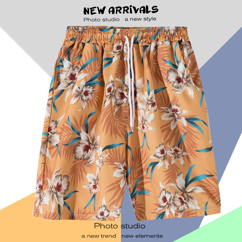 Pantaloni scurți casual în stil hawaian de vacanță, uscare rapidă, accesorii de vară pentru bărbați, pantaloni de plajă, pantaloni largi, modă în cinci puncte