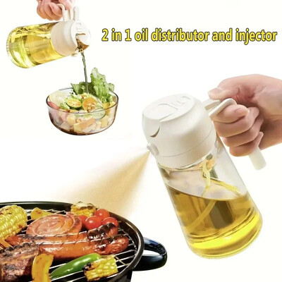 2 în 1 500 ml Pulverizator de ulei din plastic Sticlă Spray Dozator de ulei Borcan de ulei Cruet BBQ Bucătărie Coace Prăjire Picnic Instrument de bucătărie