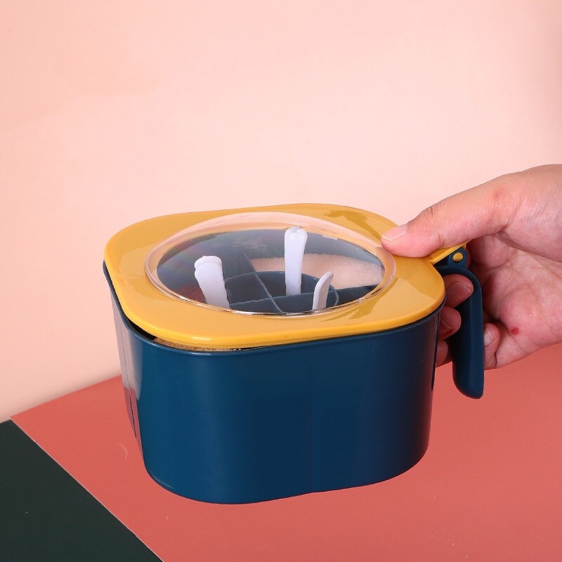 Prieskonių dėžutė su šaukštu Prieskonių indelis 4 viename Kelių skyrių Druskos Pipirų Prieskonių Stiklainiai Puodai Virtuvės Priedai Prieskonių Indelis