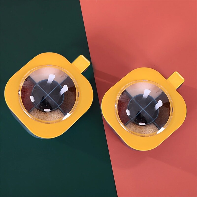 Prieskonių dėžutė su šaukštu Prieskonių indelis 4 viename Kelių skyrių Druskos Pipirų Prieskonių Stiklainiai Puodai Virtuvės Priedai Prieskonių Indelis