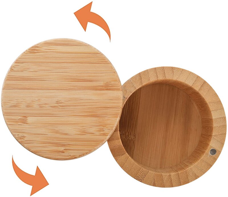 Kuhinjska kutija za sol od bambusa Salt Cellar s okretnim poklopcem s magnetskim zatvaračem Okrugla posuda za sol za pohranjivanje začina za papar