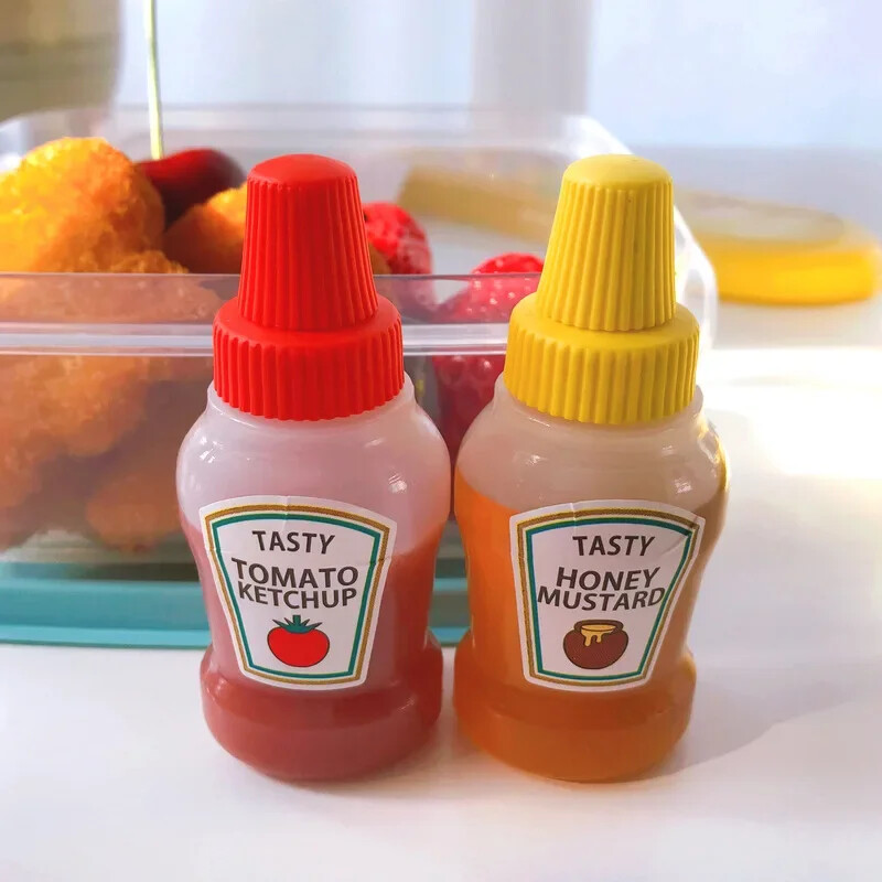 2 buc/set 25 ML Mini sticlă de ketchup de roșii Miere Muștar Recipient portabil mic pentru sos Recipient pentru dressing pentru salată Recipiente pentru cămară