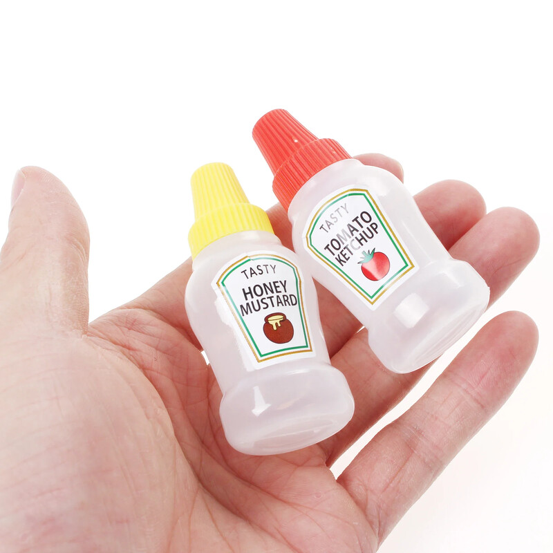 2 buc/set 25 ML Mini sticlă de ketchup de roșii Miere Muștar Recipient portabil mic pentru sos Recipient pentru dressing pentru salată Recipiente pentru cămară