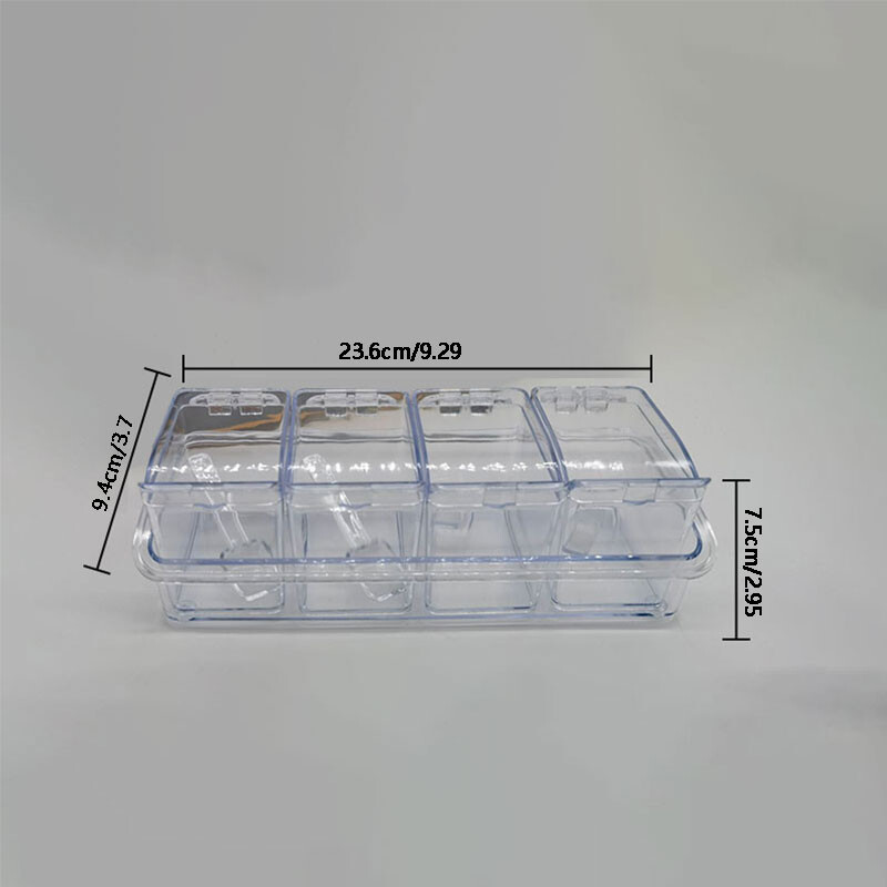 Köögi läbipaistev maitseainekarp 4-kambriline maitseainepurk kaane ja lusikaga soola ja pipra tšillipulbriga