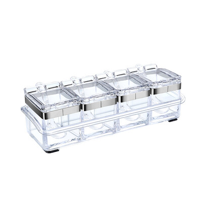 Köök Neljakambriline maitseainekarbi komplekt Läbipaistev vürtsipurgi soola- ja suhkrumaitseaine, lusikakarp