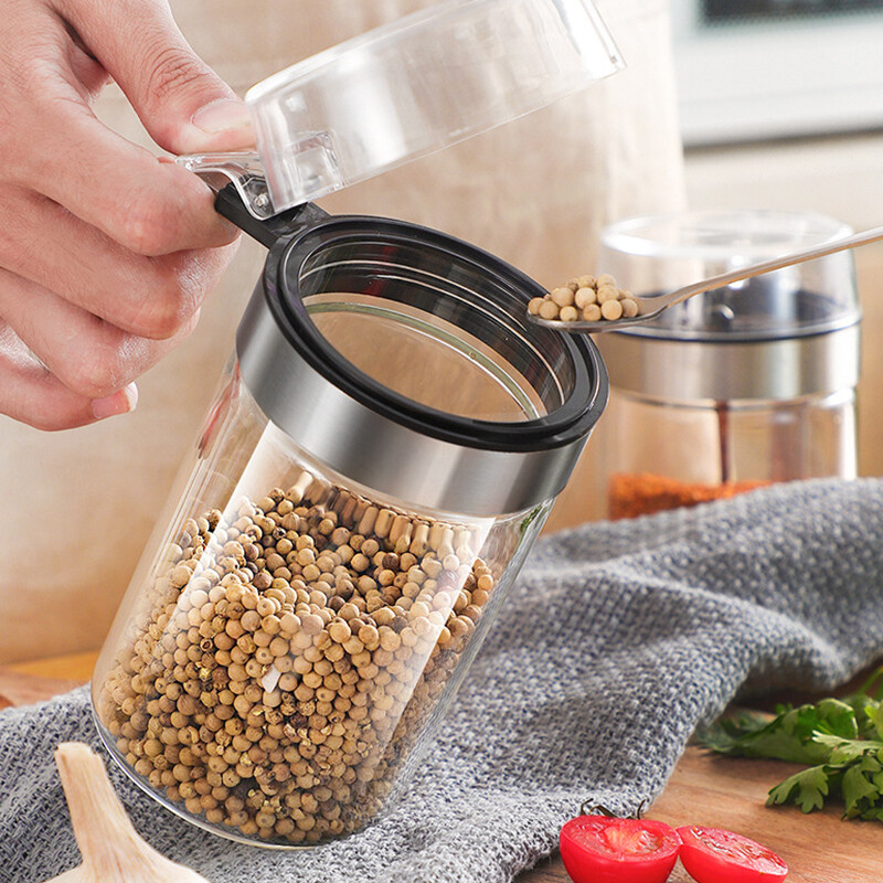 JJTHNCR prieskonių puodas, stiklinis butelis, pagardų laikymo dėžutė, druskos pipirų puodo cukraus kvapioji talpykla su PP dangteliu virtuvės reikmenimis