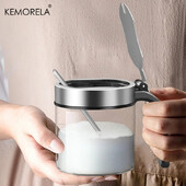 1 tk Klaasist maitseainepurk roostevabast terasest kaanega lusikaga maitseainepudeli soolaloksuti köögitarvikute hoiukomplekt, vürtsikarbid