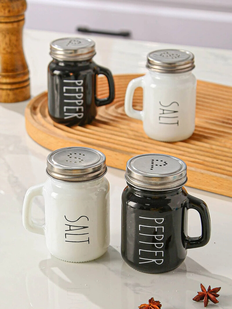 2 tk soola- ja piprašeikeri komplekt 4,4 untsi klaasist must-valgest vintage klaasist soola- ja pipramaitseainešeikeri komplekt