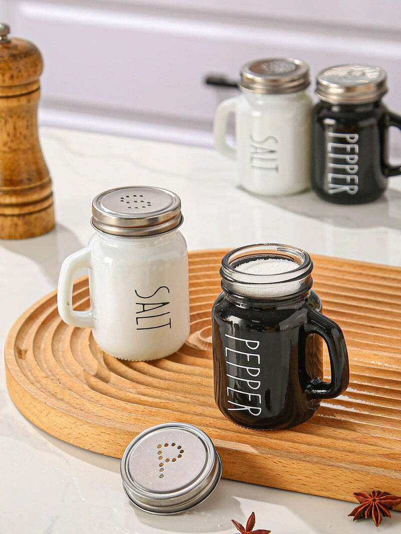 2 tk soola- ja piprašeikeri komplekt 4,4 untsi klaasist must-valgest vintage klaasist soola- ja pipramaitseainešeikeri komplekt