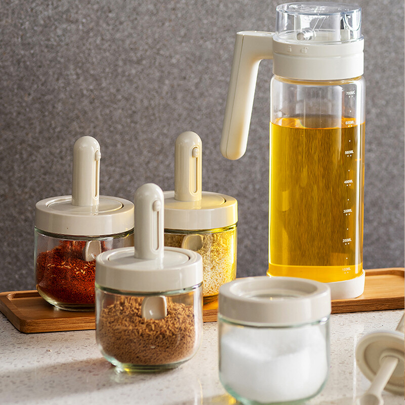 WMMO sissetõmmatav maitseainepurk lusikakaanega integreeritud soola- ja vürtsipurgiga Niiskuskindel suletud soolapurk köögi jaoks