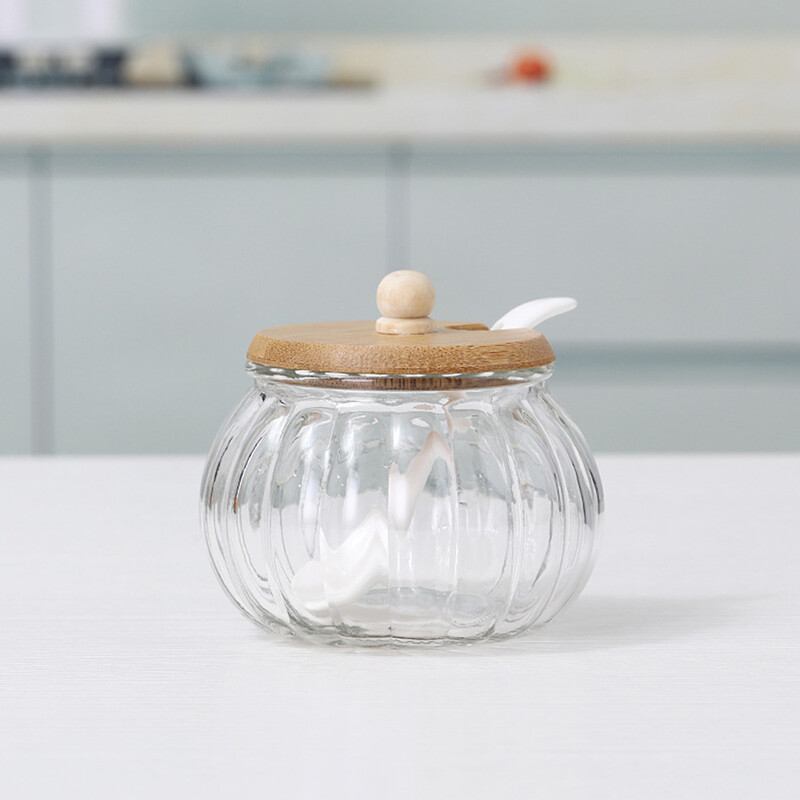 Γυάλινα βάζα φαγητού Cruet Δοχεία μπουφέ με καραμέλα Μπολ Ζάχαρη αλάτι Πιάτο κολοκύθας Διαφανές θήκη Καπάκι αποθήκευσης γυάλινο βάζο