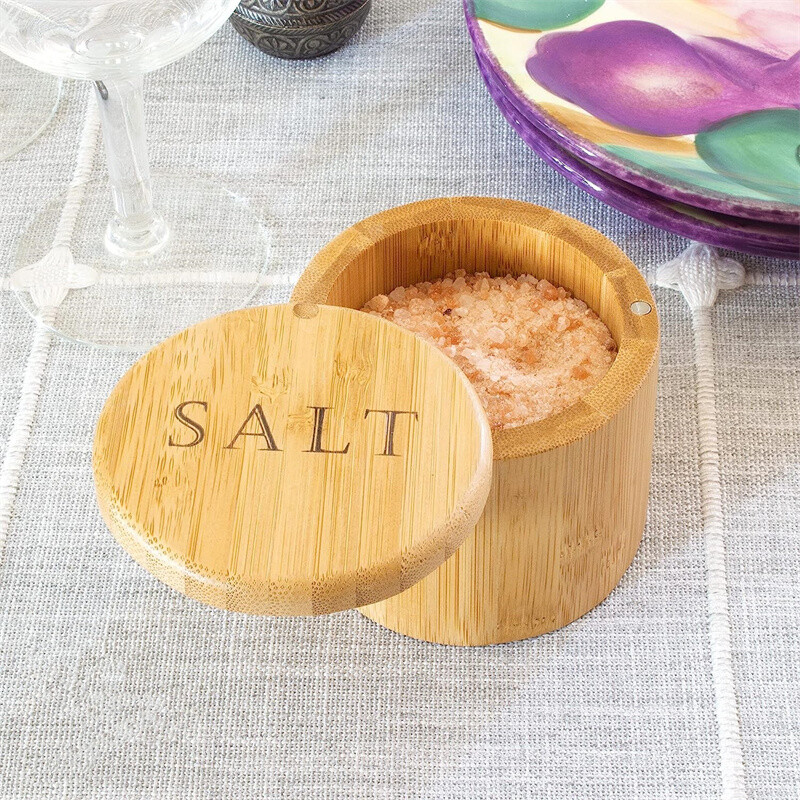 Totally Bamboo Salt Cellar Kutija za pohranu od bambusa s magnetskim zakretnim poklopcem Kutija za pohranu tegle za sol Drveni čuvar za začine