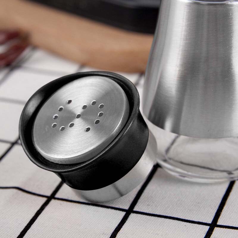 Maitseainepudelikomplekt Korduvtäidetavad soolapipra loksutajad, klaasist maitseainekonteiner roostevabast terasest kaanega köögirestorani pikniku jaoks