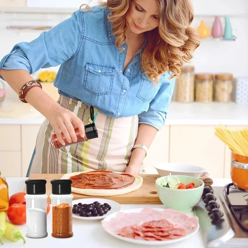 Sticla transparentă de condimente de 100 ml Agitatoare sare piper Borcane din plastic pentru condimente pentru grătar Cutie pentru condimente Articole de bucătărie Cutie de depozitare a pulberii