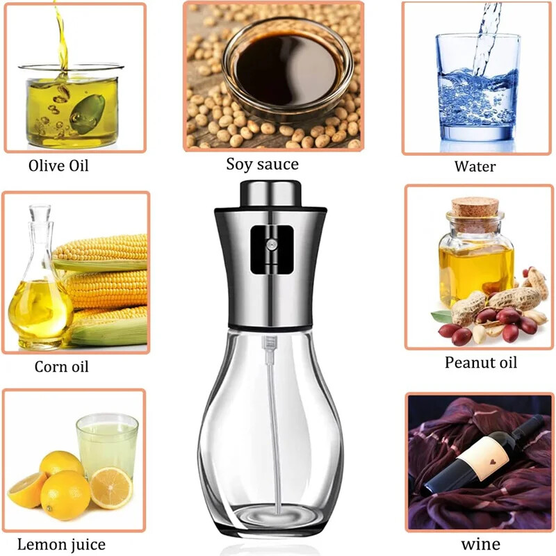 Õlipihusti pudel toiduvalmistamiseks Roostevabast terasest koos lehtriga oliiviõli dosaatoriga õhufritüüri jaoks, salat, praadimine, BBQ 200 ml