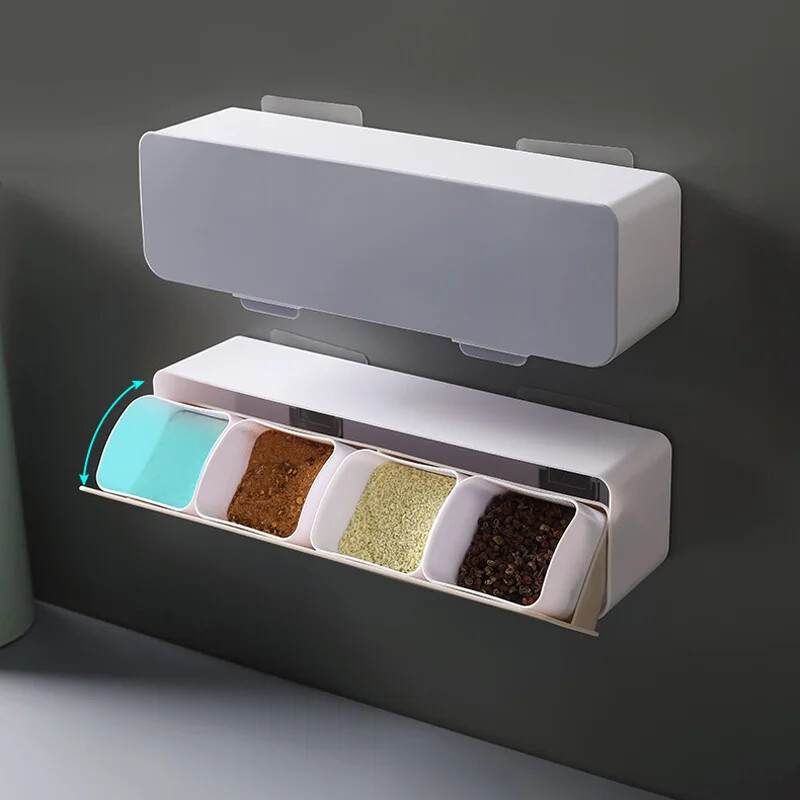 Prie sienos montuojama prieskonių dėžutė Druskos pipirų Prieskonių stovas Indelis Cukraus Dubenėlis Prieskonių Dėžutės Virtuvė Prieskonių Tvarkyklės Rinkinys Sandėliavimo lentyna