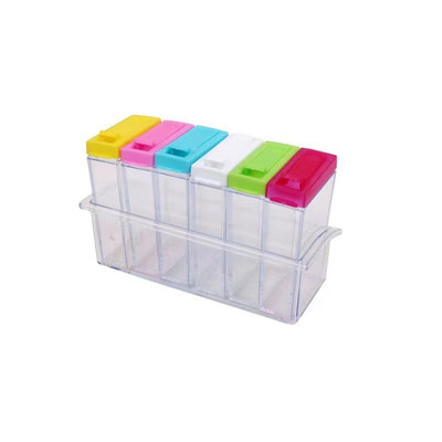 Läbipaistev kuuekambriline maitseainekarp Köögitarbed Sool MSG Pipar Klassifitseeritud säilituskonteiner