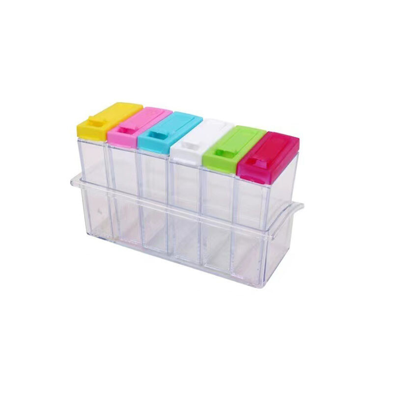 Läbipaistev kuuekambriline maitseainekarp Köögitarbed Sool MSG Pipar Klassifitseeritud säilituskonteiner