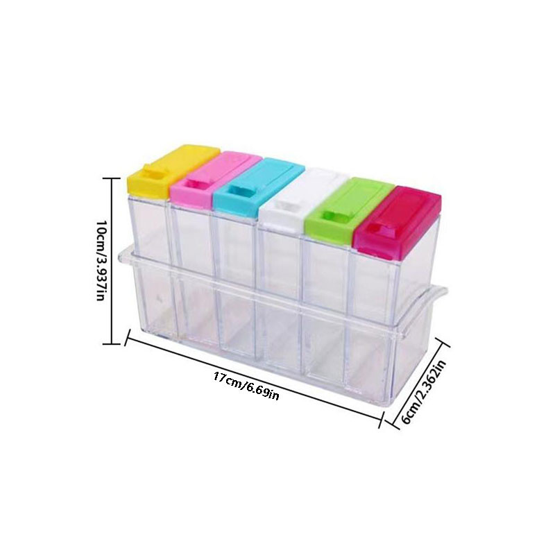 Läbipaistev kuuekambriline maitseainekarp Köögitarbed Sool MSG Pipar Klassifitseeritud säilituskonteiner