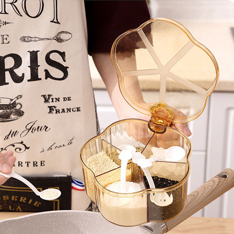 5-ühes maitseainekarp lusikaga vürtsipurgiga mitme kambriga soola-pipra maitseainepurgid potid Köögitarvikud maitseainekonteiner