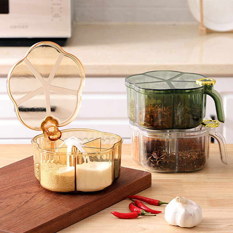 5-ühes maitseainekarp lusikaga vürtsipurgiga mitme kambriga soola-pipra maitseainepurgid potid Köögitarvikud maitseainekonteiner