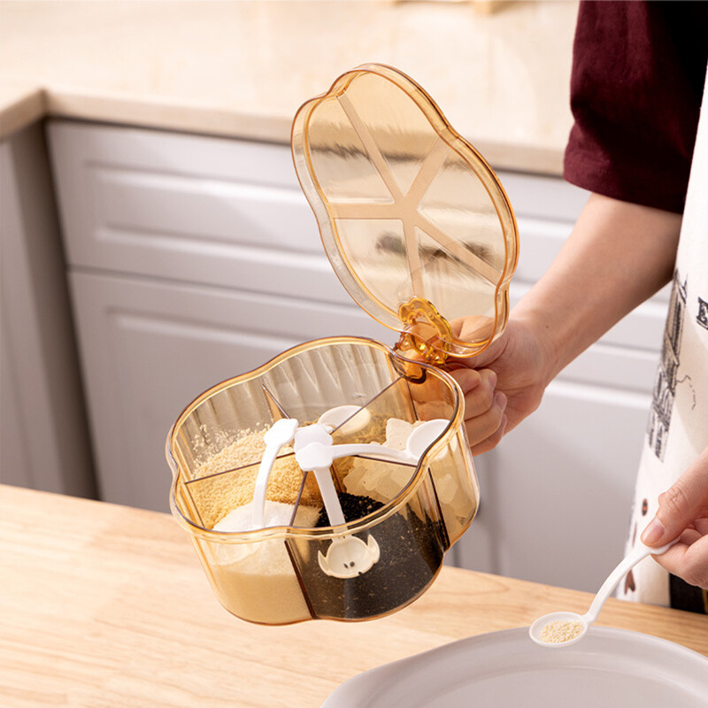 5-ühes maitseainekarp lusikaga vürtsipurgiga mitme kambriga soola-pipra maitseainepurgid potid Köögitarvikud maitseainekonteiner