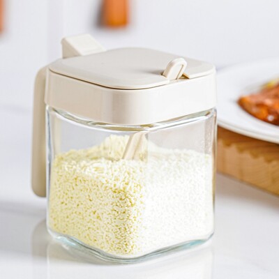 1 τμχ Γυάλινο βάζο καρυκεύματα με κουτάλι Ζάχαρη Μπολ Αλατάκι πιπέρι Μπαχαρικά Δοχείο Εργαλεία κουζίνας Προμήθειες Αποθήκευση Κουτιά μπαχαρικών