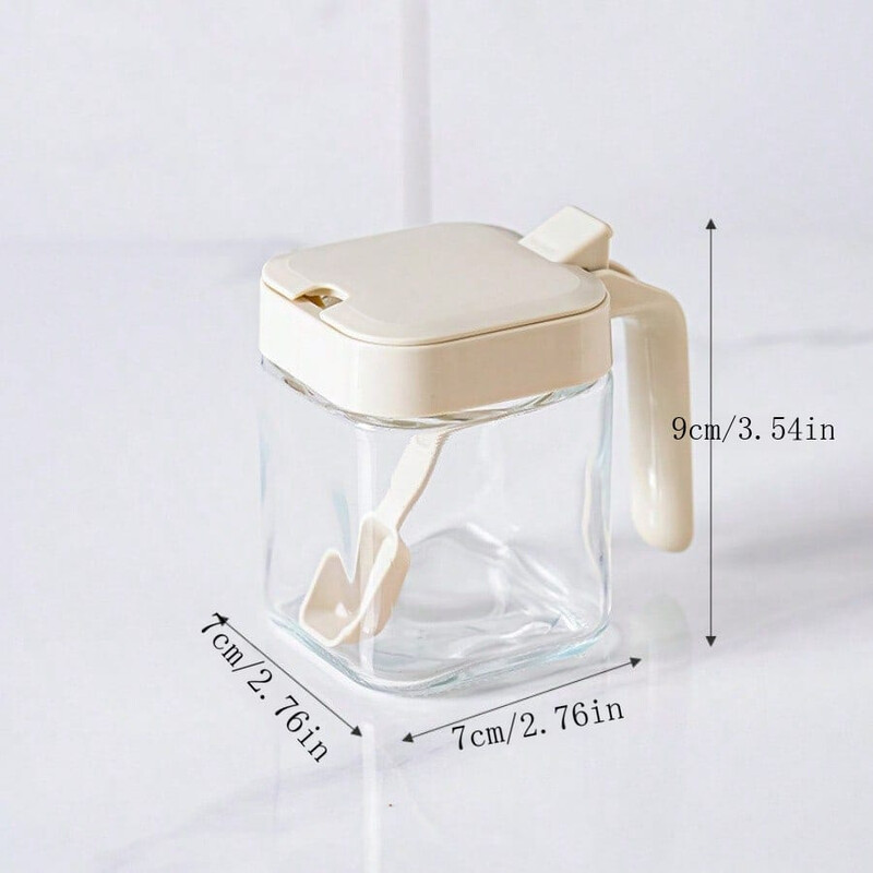 1 τμχ Γυάλινο βάζο καρυκεύματα με κουτάλι Ζάχαρη Μπολ Αλατάκι πιπέρι Μπαχαρικά Δοχείο Εργαλεία κουζίνας Προμήθειες Αποθήκευση Κουτιά μπαχαρικών