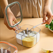 4 grotelės Druskos pipirų prieskonių dėžutė permatomas dangtelis Prieskonių indelis Čili miltelių cukraus dubuo pagardai laikymo indelis virtuvės prietaisai