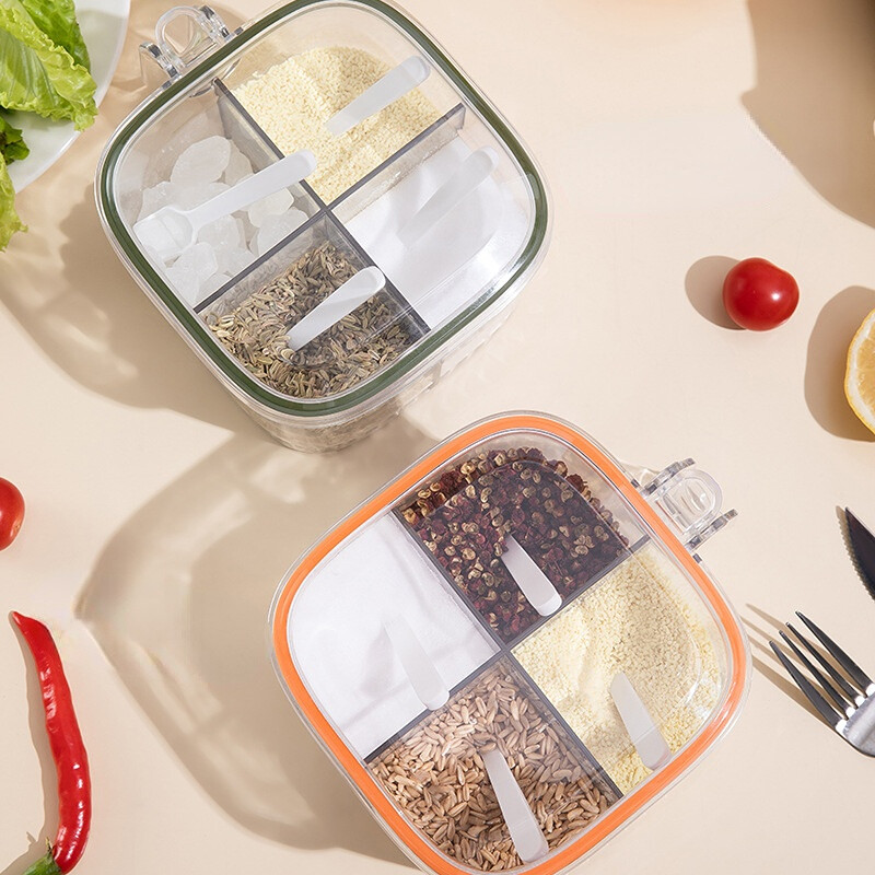 4 grotelės Druskos pipirų prieskonių dėžutė permatomas dangtelis Prieskonių indelis Čili miltelių cukraus dubuo pagardai laikymo indelis virtuvės prietaisai