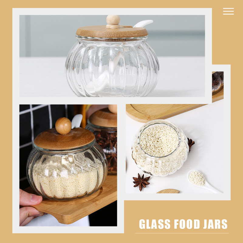 Borcane goale de sticlă pentru alimente, recipiente tip bufet cu bomboane, vas de zahăr, sare de dovleac, suport transparent, capac, recipient pentru cafea de birou