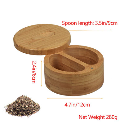 Posuda za sol od bambusa s poklopcem i žlicom Papar Šećer Začini Kutija Držač za pohranu Kuhinjski pribor Staklenka za začine Podrumska zdjela