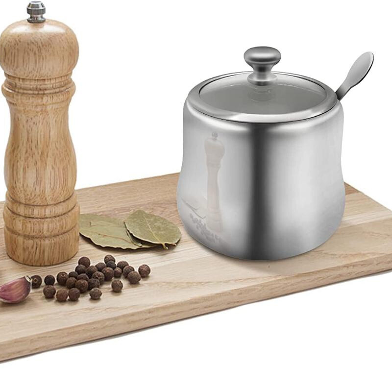 300 ml nerūdijančio plieno prieskonių indelis cukraus dubenėlis kavos indelis prieskonių indelis pagardų indelis kanistras su dangteliu ir šaukštu