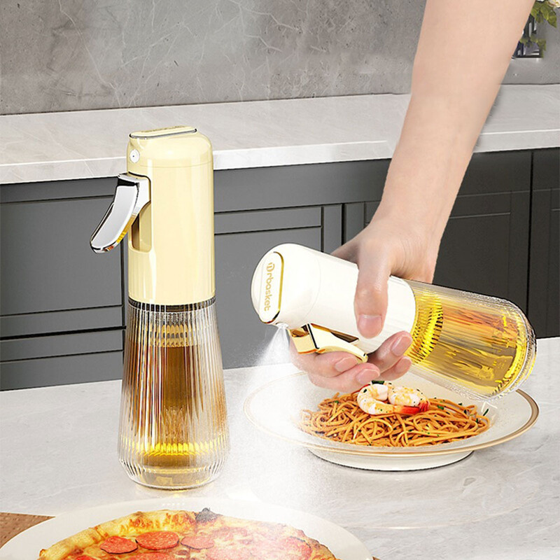 Upgrade Sticla de pulverizare de ulei pentru bucătărie, coacere, prăjire, tip presă de sticlă, pulverizator de ulei, pentru picnic, grătar, dozator de ulei de măsline