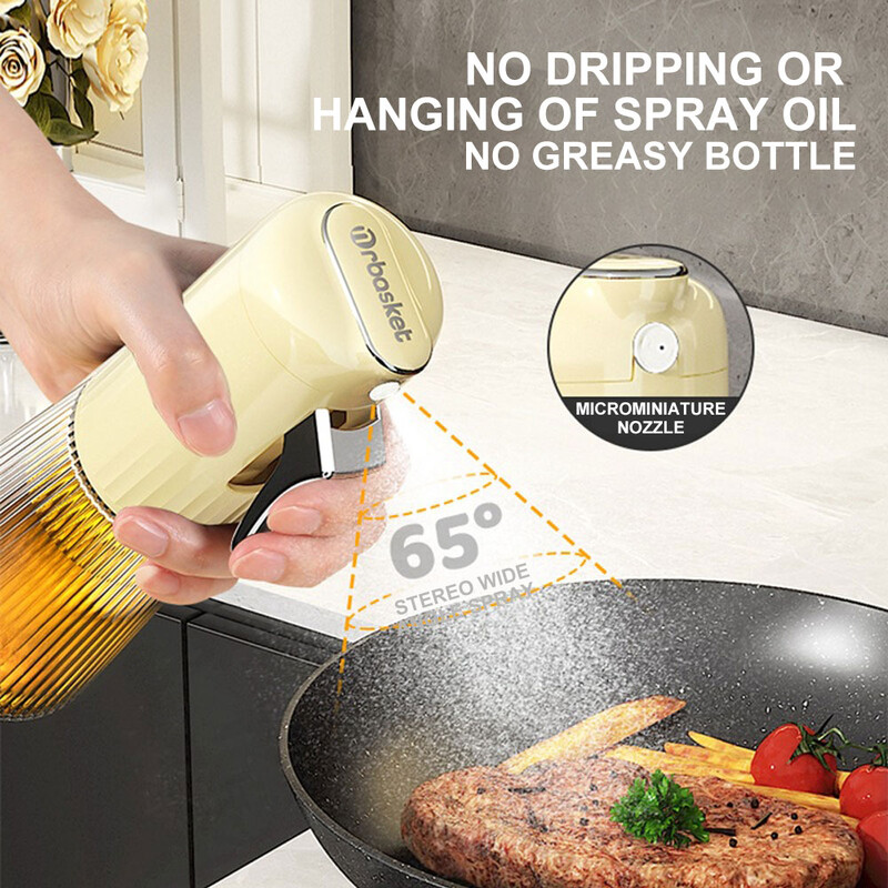 Upgrade Sticla de pulverizare de ulei pentru bucătărie, coacere, prăjire, tip presă de sticlă, pulverizator de ulei, pentru picnic, grătar, dozator de ulei de măsline