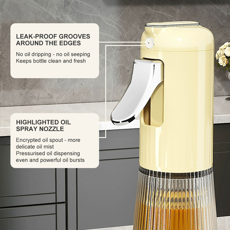 Upgrade Sticla de pulverizare de ulei pentru bucătărie, coacere, prăjire, tip presă de sticlă, pulverizator de ulei, pentru picnic, grătar, dozator de ulei de măsline